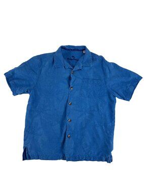 Tommy Bahama Cobalt Blue 100% Silk Hawaiian Shirt Tropical Coastal Resort M